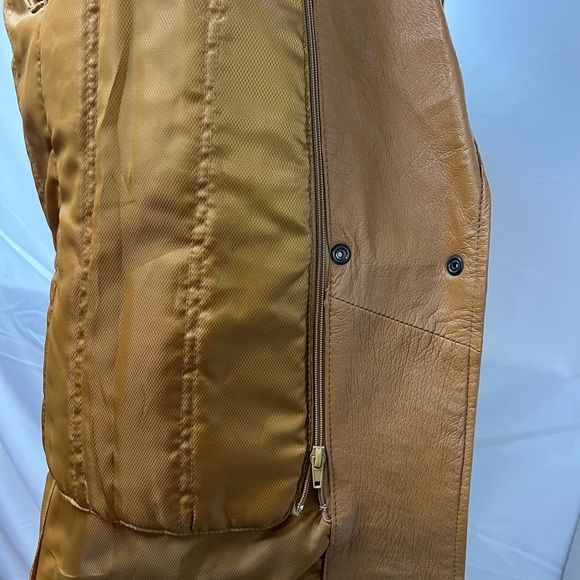 Vintage 90s Y2K Phase Two Women’s M Tan Brown Leather Belted Trench Coat Jacket - Picture 6 of 7